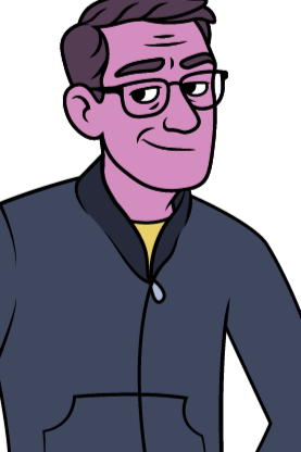 Cartoon character sitting on a white background
